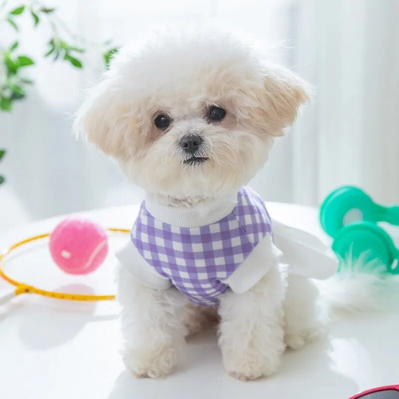 Lilla ruuduline koeravest Kevadine uus lemmikloomapaar, kaisu, kahe jalaga riided Suvine koerakleit kutsikate riietus XS-XL