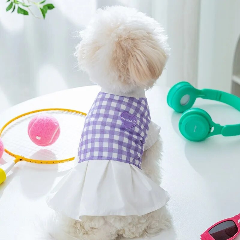 Lilla ruuduline koeravest Kevadine uus lemmikloomapaar, kaisu, kahe jalaga riided Suvine koerakleit kutsikate riietus XS-XL