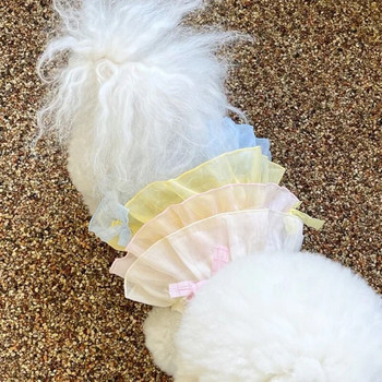 Ins Bow Summer Dog Clothes Rainbow Chiffon Cake Многослойна кучешка пола с тиранти Без чанта Pet Cat Dog Teddy Puppy Dresses Pet Clothing