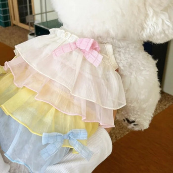 Ins Bow Summer Dog Clothes Rainbow Chiffon Cake Многослойна кучешка пола с тиранти Без чанта Pet Cat Dog Teddy Puppy Dresses Pet Clothing