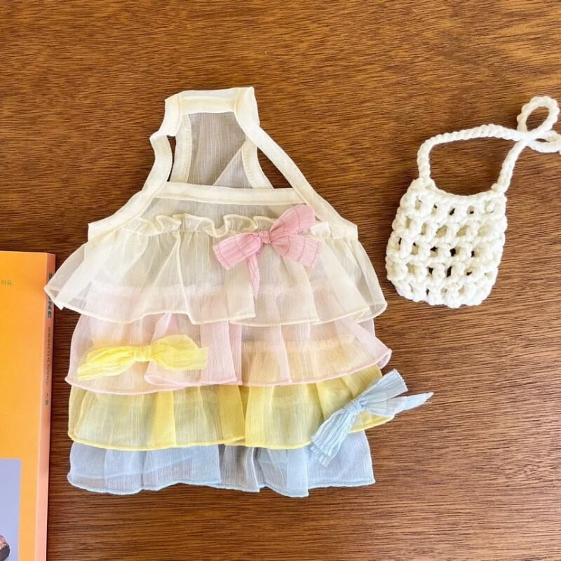 Ins Bow Καλοκαιρινά ρούχα για σκύλους Rainbow Chiffon Cake Layered Dog Suspender φούστα Χωρίς τσάντα Pet Cat Dog Teddy Puppy Φορέματα Ρούχα για κατοικίδια