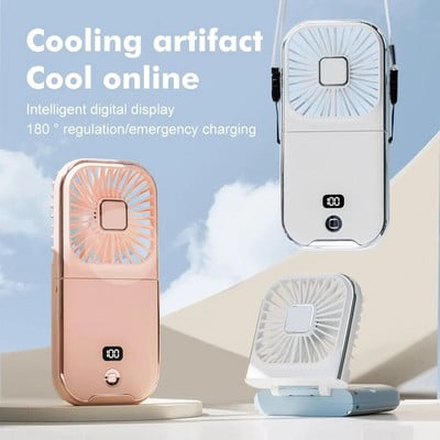 Mini ventilator portabil pentru exterior cu afișaj digital Mini ventilator suspendat pentru gât 3000 mAh, alimentat cu baterie, ventilator de birou pliabil la 180 de grade