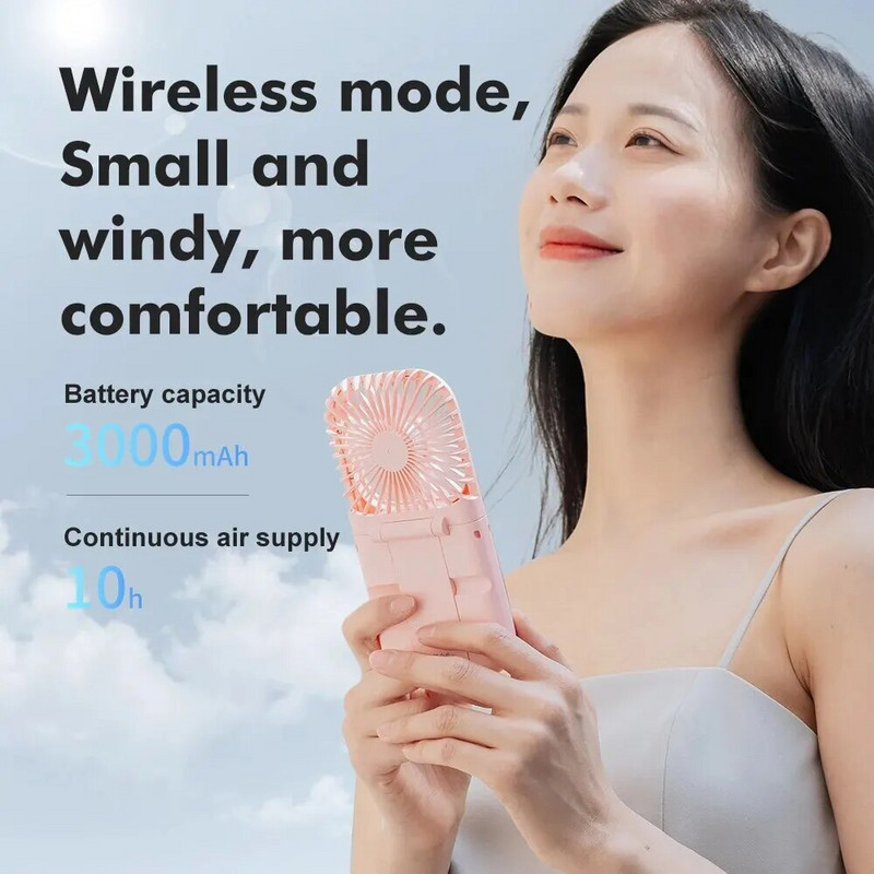 Mini pārnēsājams āra rokas ventilators digitālais displejs Mini piekarināms kakla ventilators 3000mAh ar akumulatoru darbināms 180 grādu salokāms galda ventilators