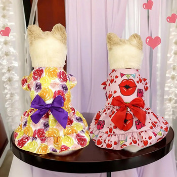 Άνετη στολή για κατοικίδια Γοητευτική διακόσμηση φιόγκου Φόρεμα κατοικίδιων για γάτες Σκύλοι Άνετη φούστα με στάμπα κινουμένων σχεδίων Πριγκίπισσα για κουτάβι