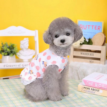 Кучешка рокля Дантелена разрошена подгъв Мека удобна памучна анимационна шарка Рокля с жилетка за кученце Кученце Дрехи без ръкави
