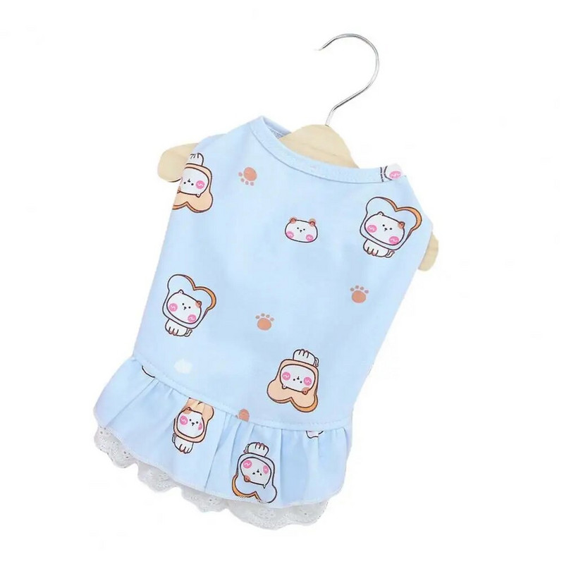 Suņu kleita, mežģīnes, volānveida apakšmala, mīksta, ērta kokvilnas karikatūras raksts, mājdzīvnieka suņa veste kleita kucēnam bez piedurknēm