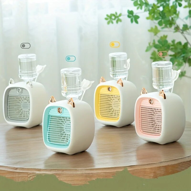Pārnēsājams mini gaisa kondicionieris, 3 ātrumu miglošanas ventilators, USB uzlādējams dzesēšanas ventilators mājām, birojam un guļamistabai