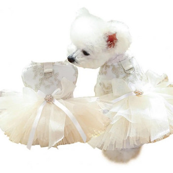 Фестивали Кученца Рокля Кучета Рокля за домашни любимци Изящна бродерия с подгъвки Принцеса Куче сватбена рокля Модна за домашен любимец за сватба