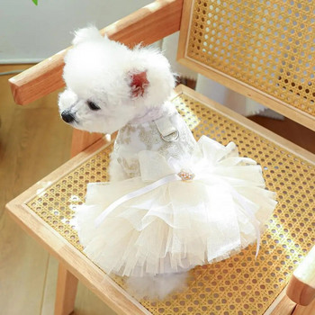 Фестивали Кученца Рокля Кучета Рокля за домашни любимци Изящна бродерия с подгъвки Принцеса Куче сватбена рокля Модна за домашен любимец за сватба