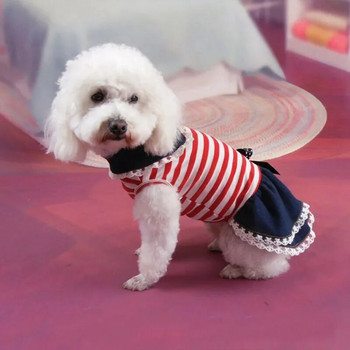 Лятна раирана дантелена рокля Дрехи за домашни кучета за малки кучета Дрехи Кученца Дънкови рокли за Чихуахуа Йоркширски пудел Пола