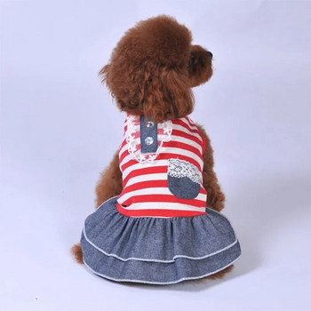Καλοκαιρινό ριγέ φόρεμα με δαντέλα Ρούχα για σκύλους για μικρούς σκύλους Ρούχα για κουτάβια τζιν φορέματα για φούστα κανί Chihuahua Yorkshire