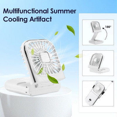 Mini ventilator pliabil mic, portabil, portabil, agățat, pentru gât, afișaj digital cu LED, banc de alimentare de urgență, răcitor de aer multifuncțional