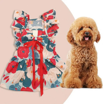 Φόρεμα για κατοικίδια για σκύλους Floral πριγκίπισσα φόρεμα με παπιγιόν Αμάνικο Άνοιξη Καλοκαίρι Γοητευτική Φούστα για κατοικίδια για μικρά σκυλιά Γάτες φόρεμα