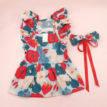 Φόρεμα για κατοικίδια για σκύλους Floral πριγκίπισσα φόρεμα με παπιγιόν Αμάνικο Άνοιξη Καλοκαίρι Γοητευτική Φούστα για κατοικίδια για μικρά σκυλιά Γάτες φόρεμα
