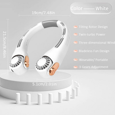2024 Нов преносим вентилатор за шия, преносим мини климатик, вентилатор без лопатки, USB вентилатор, преносим с накланящ се супер силен вятър