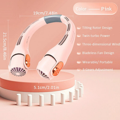 2024-es új hordható nyaki ventilátor, hordozható MINI légkondicionáló lapát nélküli ventilátor USB szellőző ventilátor, billenthető szuper erős széllel