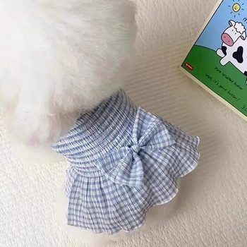 Καλοκαιρινά ρούχα για κουτάβι Χαριτωμένο φόρεμα σκύλου Καρό φούστες για σκύλους Φιόγκος για κατοικίδια Ριγέ πουκάμισο σκύλου Chihuahua Bichon γατάκι σκύλου ένδυση για κατοικίδια