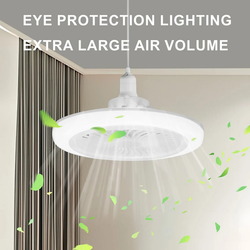 Išmanusis „trys viename“ lubų ventiliatorius su nuotolinio valdymo pultu ir 3 greičių E27 AC85-265V apšvietimo baze, skirta miegamojo ir svetainės apšvietimui