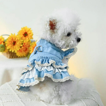 Φόρεμα για κατοικίδια με βολάν μανίκια Σκύλος τζιν φόρεμα με δαχτυλίδι έλξης Dog Princess Dress For Small Medium Dog ropa para perros