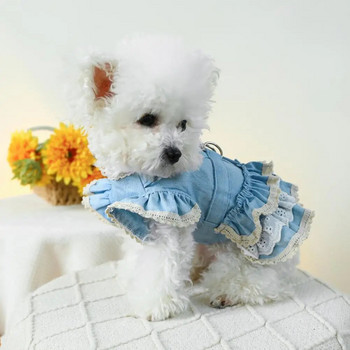 Φόρεμα για κατοικίδια με βολάν μανίκια Σκύλος τζιν φόρεμα με δαχτυλίδι έλξης Dog Princess Dress For Small Medium Dog ropa para perros