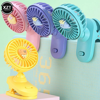 Mini ventilator de desene animate Ventilator cu clemă de încărcare USB 2-în-1 Silențios cu volum mare de aer Ventilator portabil pentru căminul studenților cu lumină LED și control