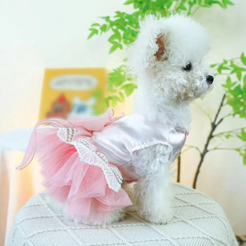 Φόρεμα για κατοικίδια Ενδύματα για σκύλους για κατοικίδια Άνοιξη/Καλοκαίρι Διακόσμηση φιόγκου με στρας για σκύλους Νυφικό φόρεμα πριγκίπισσας με διχτυωτό μάτισμα προμήθειες για κατοικίδια
