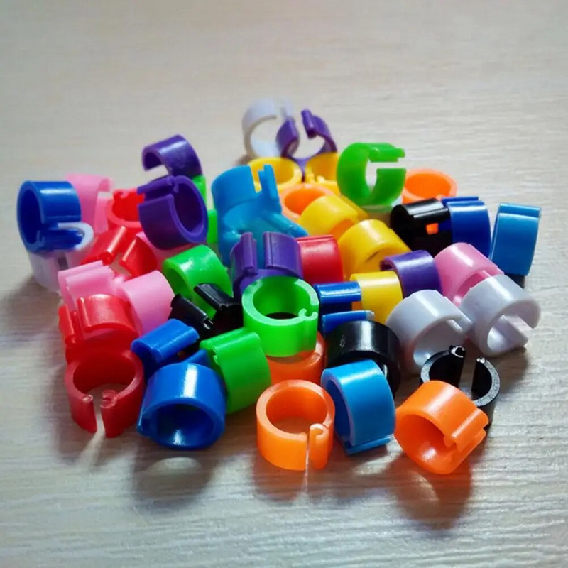 100 gab. Putnu kāju klipši, nekaitīgi paplašināmi plastmasas maisījuma krāsas 8 mm baložu pēdas gredzeni mājdzīvnieku putnu piederumiem