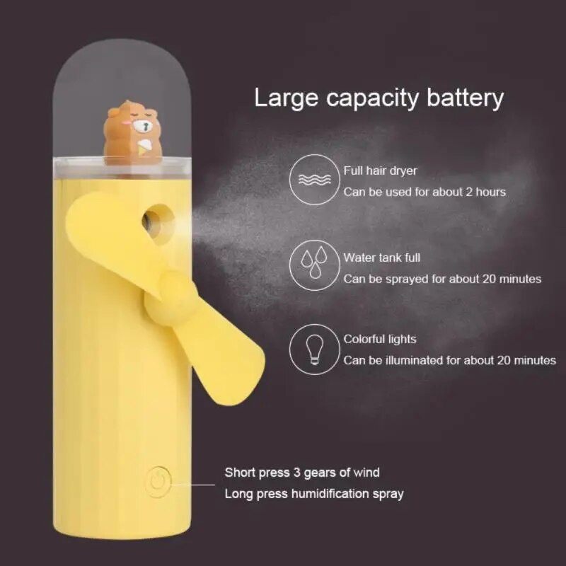 2 az 1-ben mini ventilátor nano vízpermetező arcgőzölő hordozható USB újratölthető párásító vízpótló műszer bőrápoló eszköz