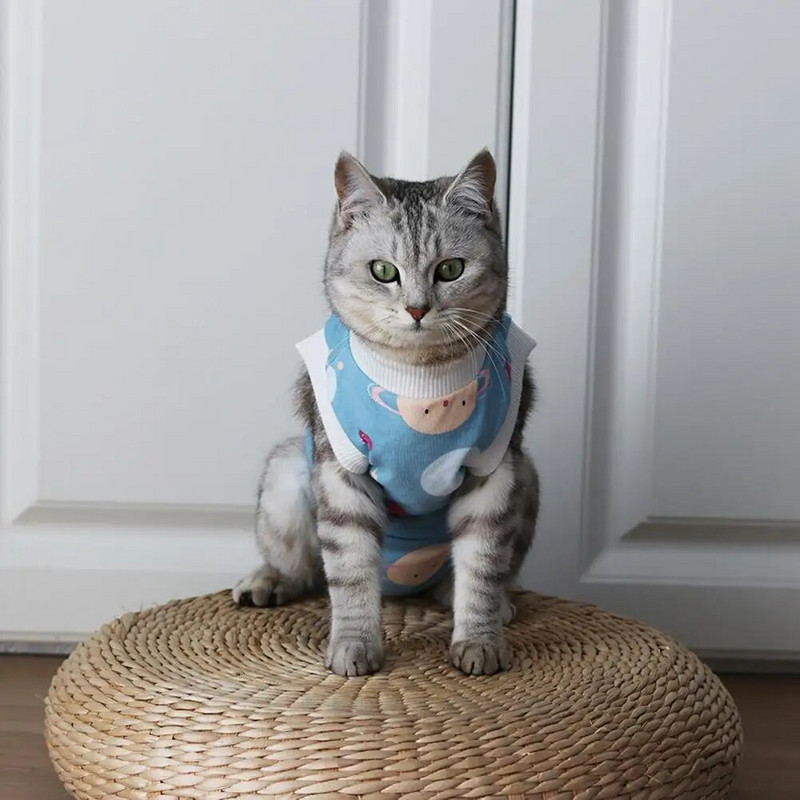 Kokvilnas mājdzīvnieku ķirurģija rehabilitācijas apģērbs pēcoperācijas kaķu apģērbs kaķu atveseļošanās aizsardzības uzvalks kaķēnu veste kaķu aksesuāri