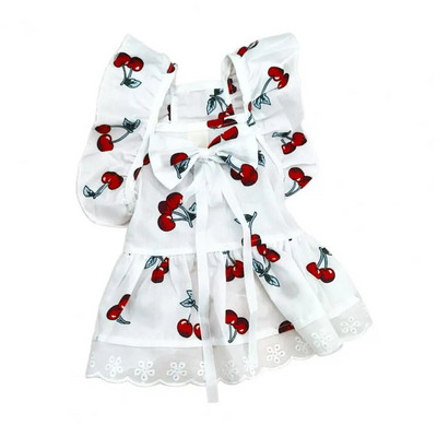 1 komplekt Lemmikkleit Koer Cherry Print Peakattega kassikleit Stiilne volangidega varrukatega Suvised koerariided Lemmikloomatarbed 강아지옷
