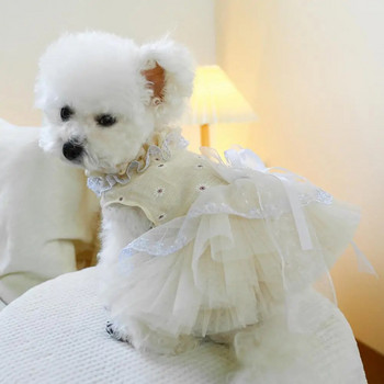 Сладка дантелена рокля за кучета, летни дрехи за домашни любимци, очарователна рокля за кучета, украсена с лък, рокля за котка на принцеса с пръстен за стягане ropa para perros