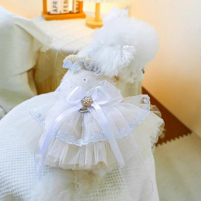 Χαριτωμένο δαντελένιο φόρεμα για σκύλους καλοκαιρινά ρούχα για κατοικίδια Γοητευτικό φιόγκο Διακοσμημένο φόρεμα σκυλιών Πριγκίπισσα φόρεμα γάτας με δαχτυλίδι πρόσφυσης ropa para perros