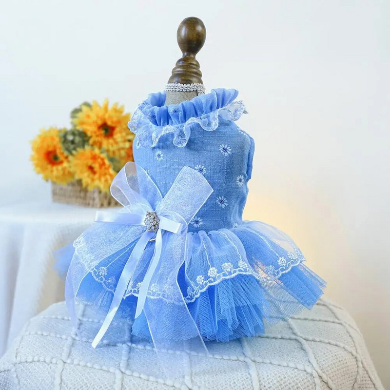 Χαριτωμένο δαντελένιο φόρεμα για σκύλους καλοκαιρινά ρούχα για κατοικίδια Γοητευτικό φιόγκο Διακοσμημένο φόρεμα σκυλιών Πριγκίπισσα φόρεμα γάτας με δαχτυλίδι πρόσφυσης ropa para perros