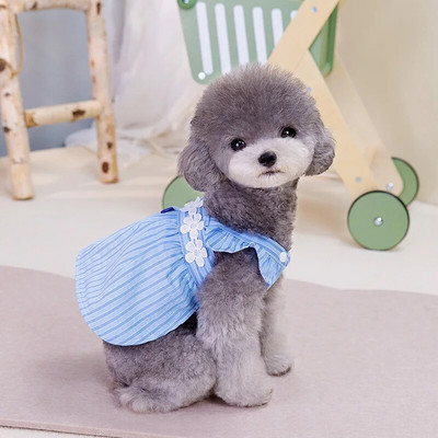 Vasaros šunų princesės suknelė šuniuko dryžuotas sijonas Teddy Cardigan Jorkšyro suknelė su dviem kojomis Gėlėti augintinio drabužiai