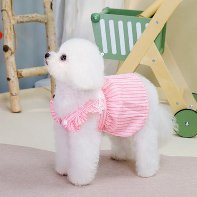 Vasaros šunų princesės suknelė šuniuko dryžuotas sijonas Teddy Cardigan Jorkšyro suknelė su dviem kojomis Gėlėti augintinio drabužiai