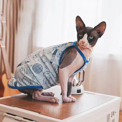 Îmbrăcăminte pentru pisici Sphynx Vestă din bumbac albastru Sphynx Cămașă fără mâneci Pisicuțe Haina respirabilă Devon Rex Îmbrăcăminte moale Furnizor de pisici