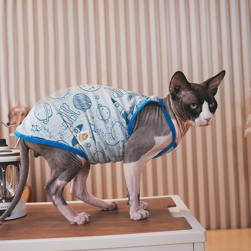 Sphynx Cat Clothing Sphinx Blue βαμβακερό γιλέκο Μαλακό αμάνικο πουκάμισο Kittens Coat Breathable Devon Rex Soft Clothing Cat Προμηθευτής