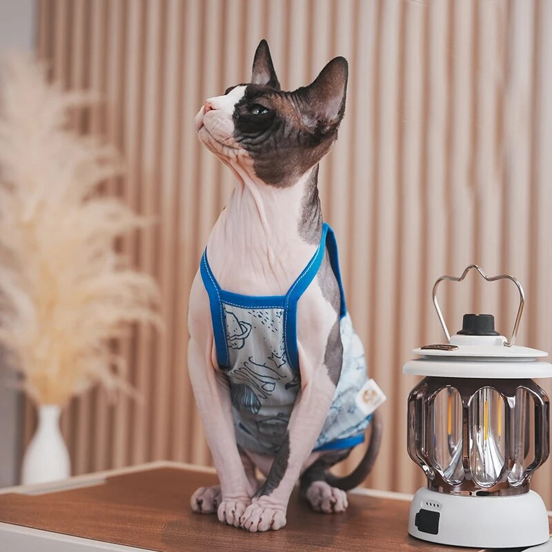 Sphynx Cat Clothing Sphinx Blue βαμβακερό γιλέκο Μαλακό αμάνικο πουκάμισο Kittens Coat Breathable Devon Rex Soft Clothing Cat Προμηθευτής