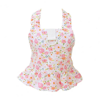 1 db vékony kisállat ruha vontatási gyűrűvel virágmintás kutya hercegnő ruha széles vállpántos fodros szegély tavaszi nyári kölyök ruha