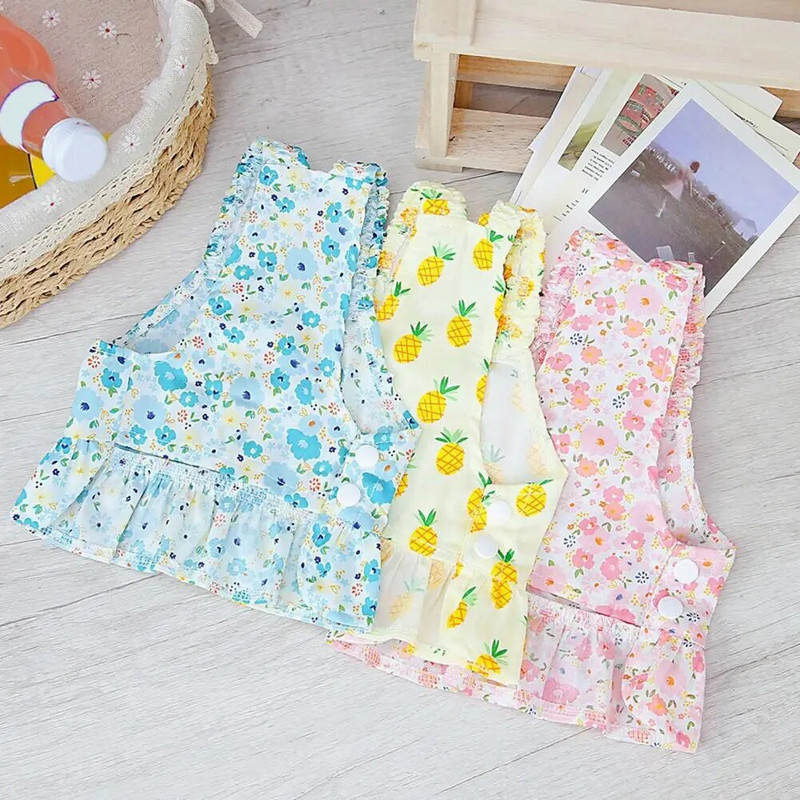 1 db vékony kisállat ruha vontatási gyűrűvel virágmintás kutya hercegnő ruha széles vállpántos fodros szegély tavaszi nyári kölyök ruha