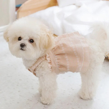 Кучешка карирана пола Лятна рокля с тиранти за кучета Тънки дрехи за кучета Чихуахуа Корейски бишон Облекла за кученца Коте Куче Дантелени рокли с маргаритки