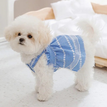 Кучешка карирана пола Лятна рокля с тиранти за кучета Тънки дрехи за кучета Чихуахуа Корейски бишон Облекла за кученца Коте Куче Дантелени рокли с маргаритки