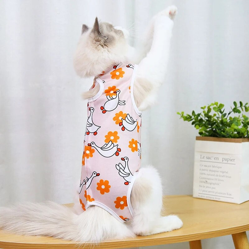 1 τμχ Κοστούμι αποστείρωσης απογαλακτισμού γάτας Μικρή φόρμα για γάτες για σκύλους Ρούχα κατά του γλείψιμου ανάκτησης μετά από χειρουργική επέμβαση Χαριτωμένα ρούχα για τη φροντίδα κατοικίδιων με εκτύπωση
