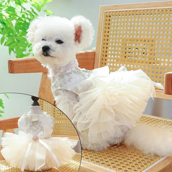 Кучета Рокля за домашни любимци Изящна бродирана сватбена рокля за куче принцеса с модерен подгъв за партита на кученца Котешко облекло Xs-xl