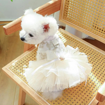 Кучета Рокля за домашни любимци Изящна бродирана сватбена рокля за куче принцеса с модерен подгъв за партита на кученца Котешко облекло Xs-xl