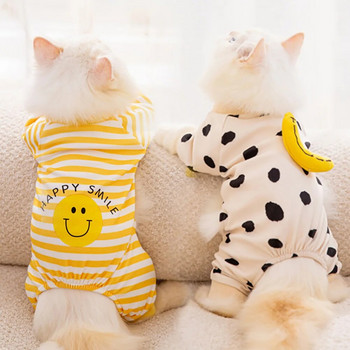 Kawaii Дрехи за домашни любимци за пролет лято есен Средна малка котка Домашна котка Гащеризон на райета Сладък анимационен модел Коте Гащеризон Пижама