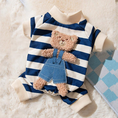 Kawaii rūbai augintiniams pavasariui vasarai rudeniui vidutiniai maži katinai augintiniams katėms dryžuotas kombinezonas Mielas animacinio rašto kačiukas, šliaužtinukas pižama