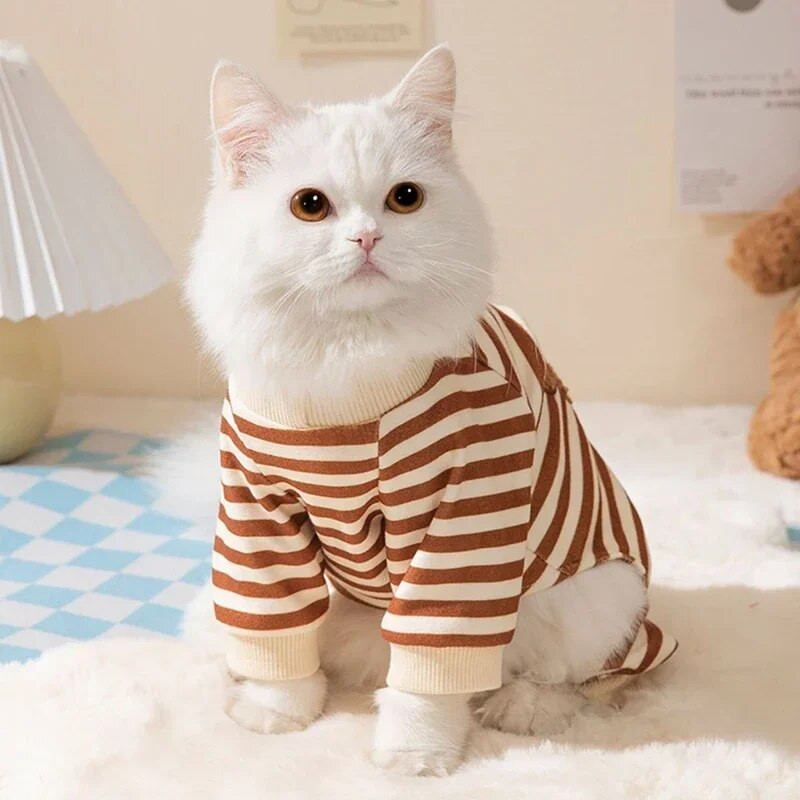 Mājdzīvnieku svītrains kombinezons Pavasaris Rudens Vidējs Mazs Suņu Apģērbs Salds Pidžamas Jauki Karikatūra Rakstu Kaķēnu Kucēna Krekliņš