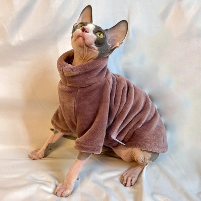 Котешки пуловер без косми Зимни модни удебелени облекла Дрехи за сфинкс Домашен удобен пуловер Котешки дрехи за малка котка