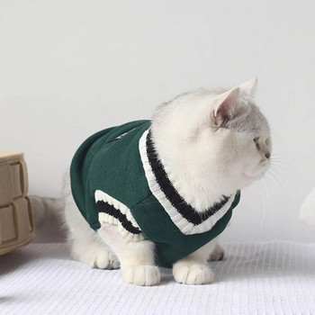 Зимни топли дрехи за домашни любимци, пуловер за кучета, котки, модно яке в колегиален стил, жилетка за котки, облекло за котета, суитшърт за малки кучета и котки